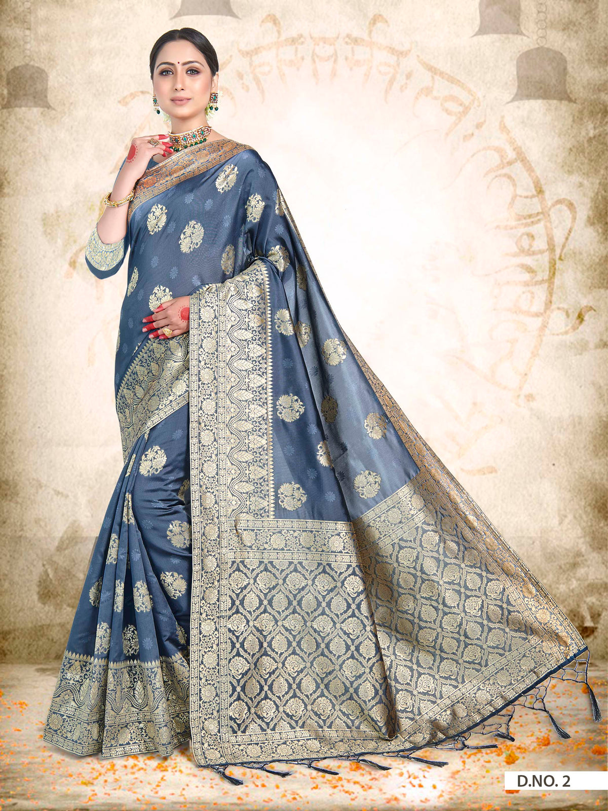 Vardha Slate Grey Woven Banarasi Saree | Grocsy