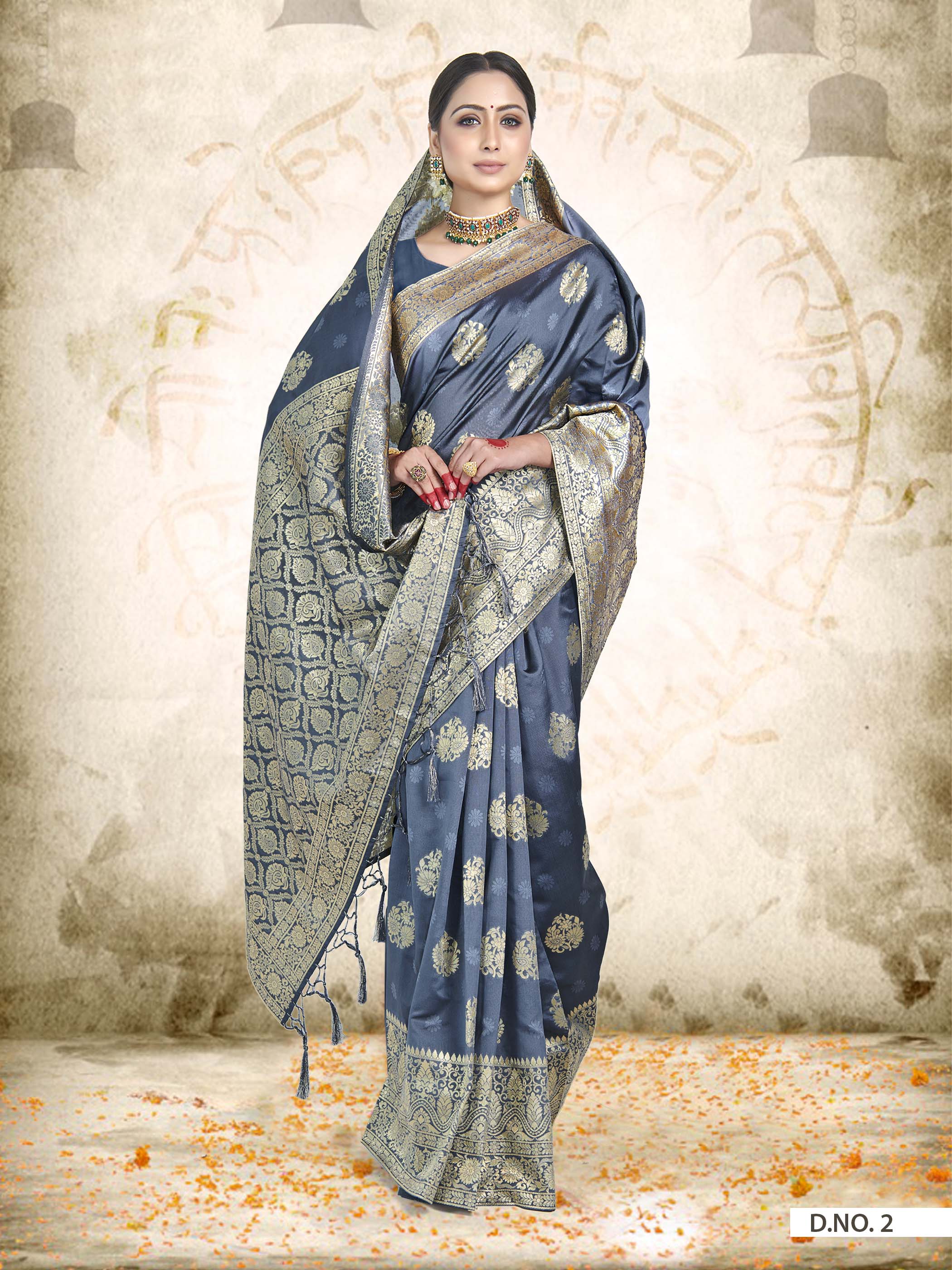 Vardha Slate Grey Woven Banarasi Saree | Grocsy