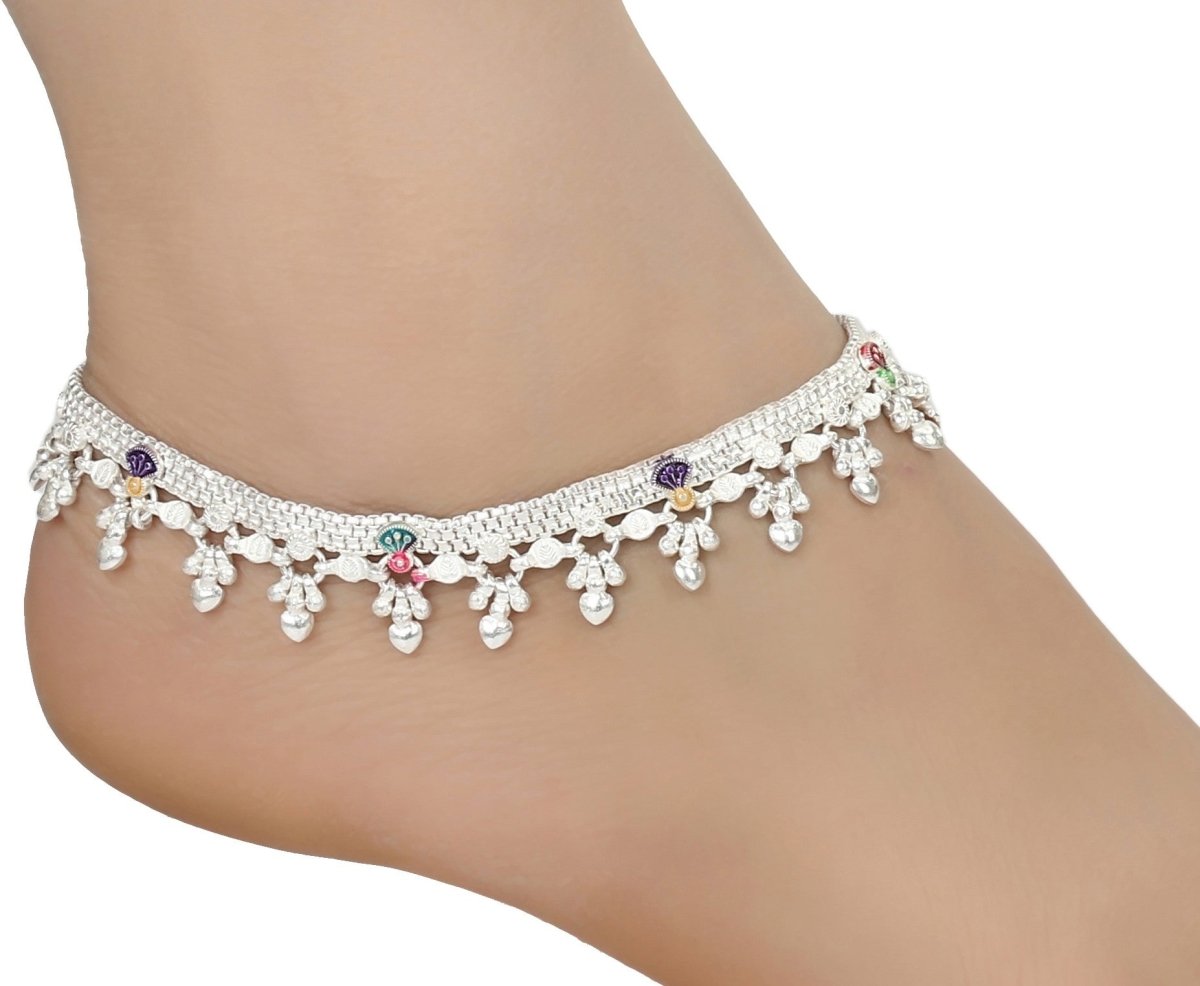 AanyaCentric Silver Plated White Metal Payal Indian Traditional Ethnic Fashion Imitation Jewellery Foot Chain | Grocsy