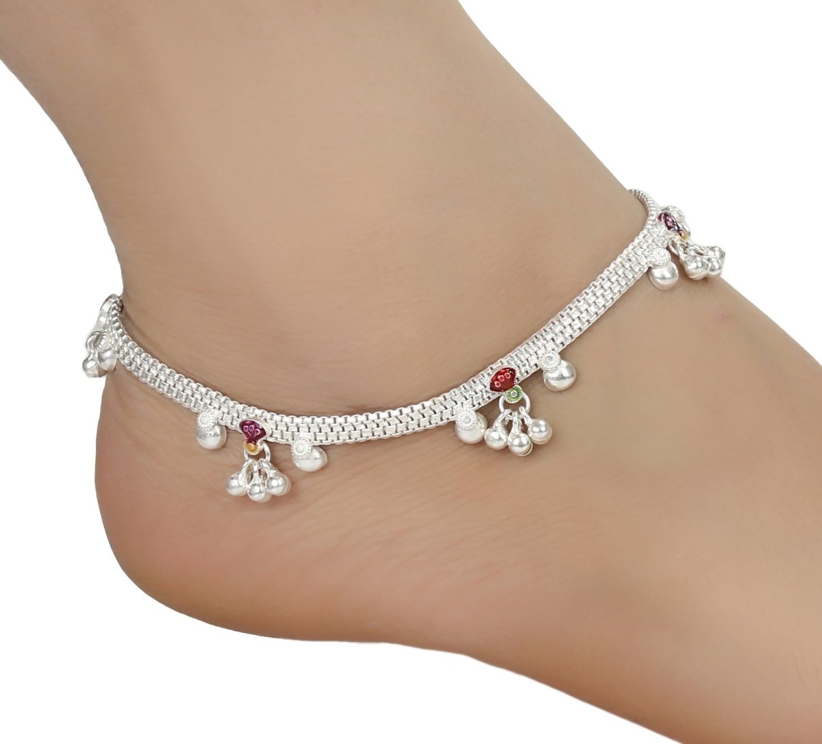 AanyaCentric Silver Plated White Metal Payal Indian Traditional Ethnic Fashion Imitation Jewellery Foot Chain | Grocsy
