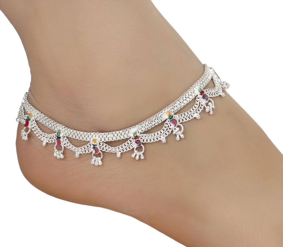 AanyaCentric Silver Plated White Metal Payal Indian Traditional Ethnic Fashion Imitation Jewellery Foot Chain | Grocsy