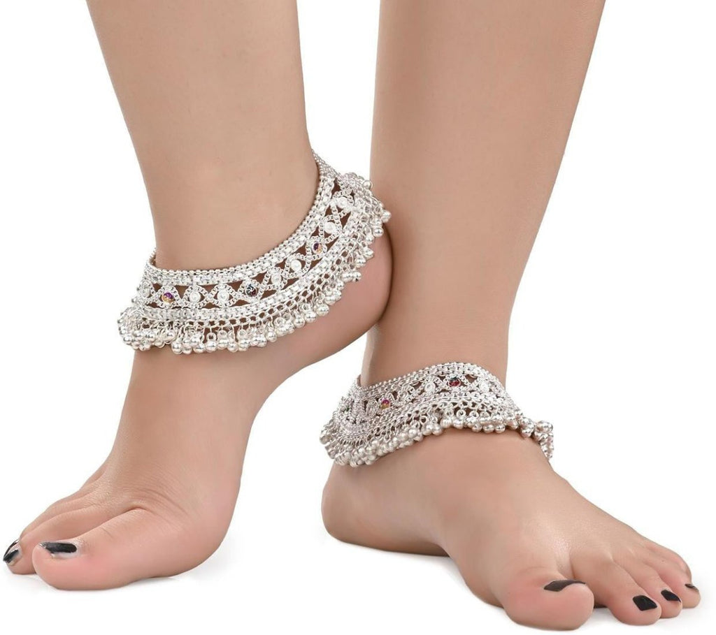 AanyaCentric Silver Plated White Metal Payal Indian Traditional Ethnic Fashion Imitation Jewellery Foot Chain | Grocsy