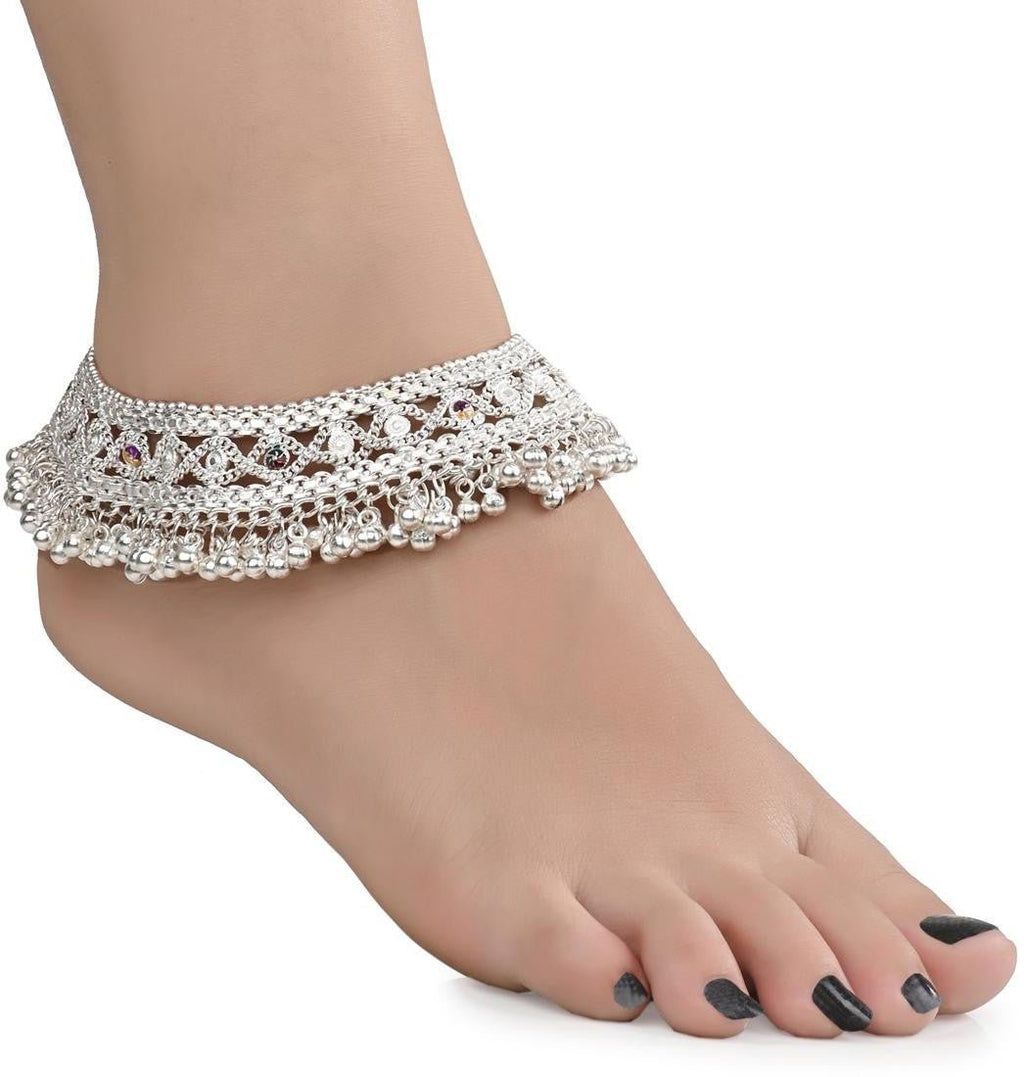 AanyaCentric Silver Plated White Metal Payal Indian Traditional Ethnic Fashion Imitation Jewellery Foot Chain | Grocsy