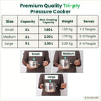 The Indus Valley RapidCuk Tri-ply Stainless Steel Pressure Cooker, Premium Quality, 3 Layer Thick Body, Heavy Bottom, 100% Safe, ISI Certified, Induction & Gas, 2/3/5L | Grocsy