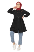 Pimu Muslim Wear Women's Embroidered Top - Black | Grocsy
