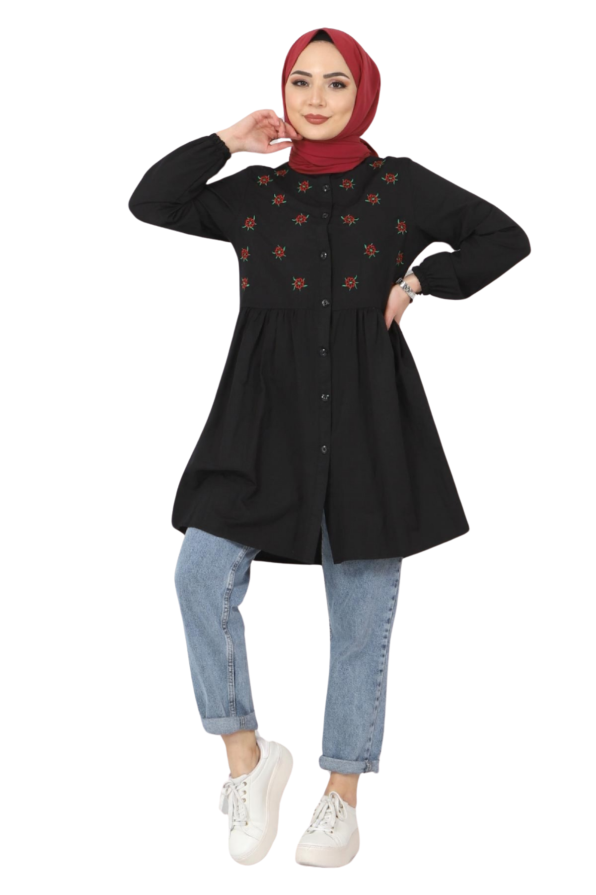 Pimu Muslim Wear Women's Embroidered Top - Black | Grocsy
