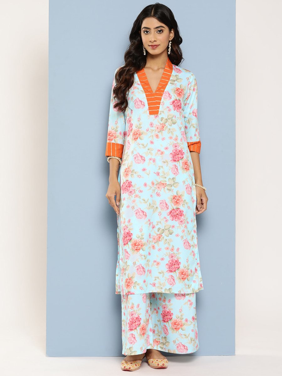 Ahalyaa Floral Printed Kurta With Palazzos | Grocsy