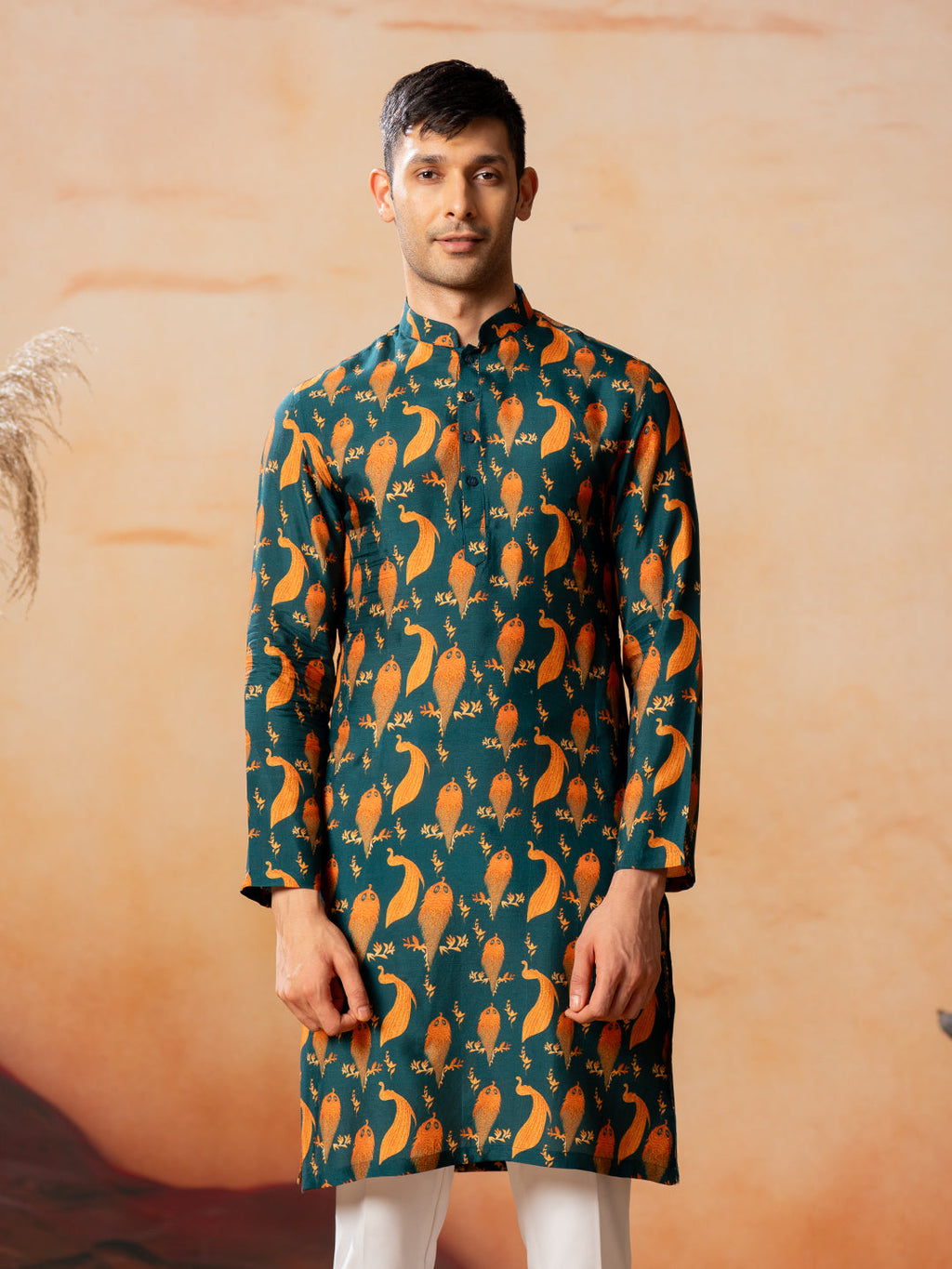 Peacock Print Kurta by Hilo Design | Grocsy