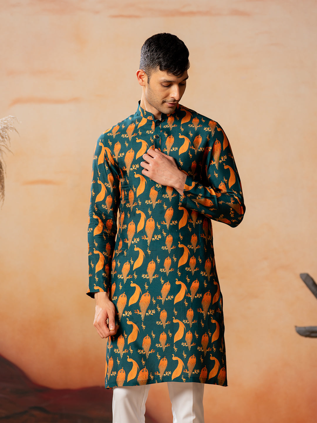 Peacock Print Kurta by Hilo Design | Grocsy