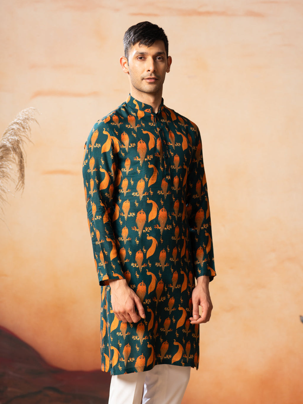 Peacock Print Kurta by Hilo Design | Grocsy