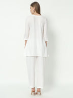 Fab Fashion White Pure Cotton V Neck Co-Ord Set | Grocsy