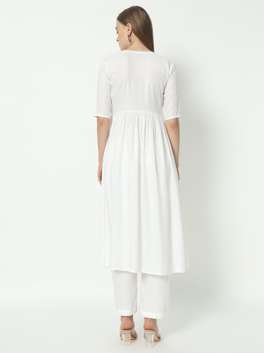 Fab Fashion Alia Cut White Pure Cotton V-Neck Top+Pant | Grocsy
