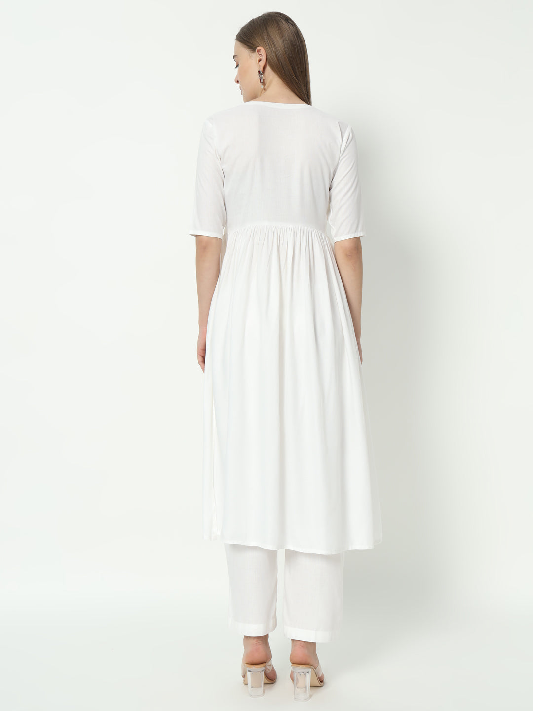 Fab Fashion Alia Cut White Pure Cotton V-Neck Top+Pant | Grocsy
