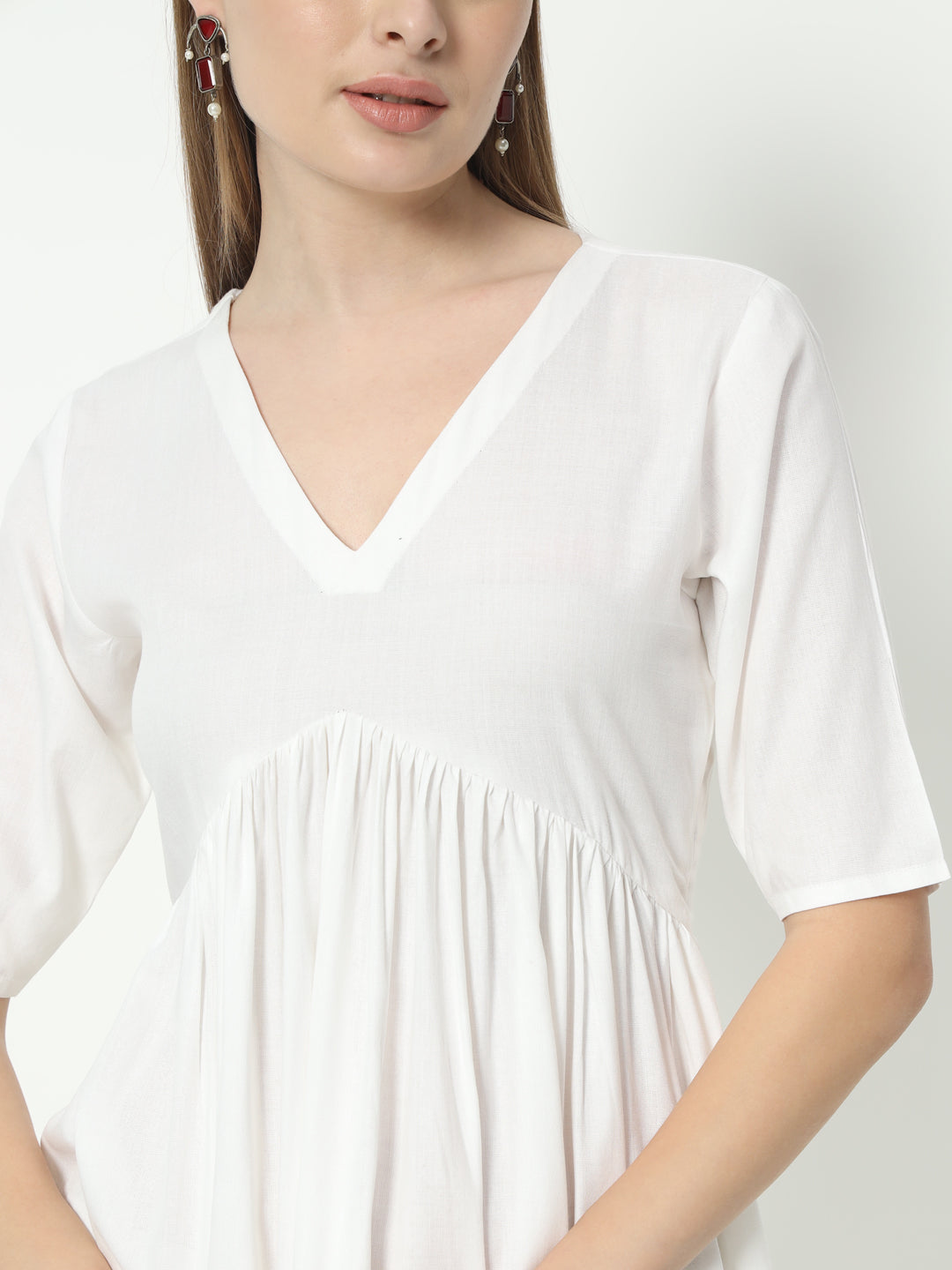 Fab Fashion Alia Cut White Pure Cotton V-Neck Top+Pant | Grocsy