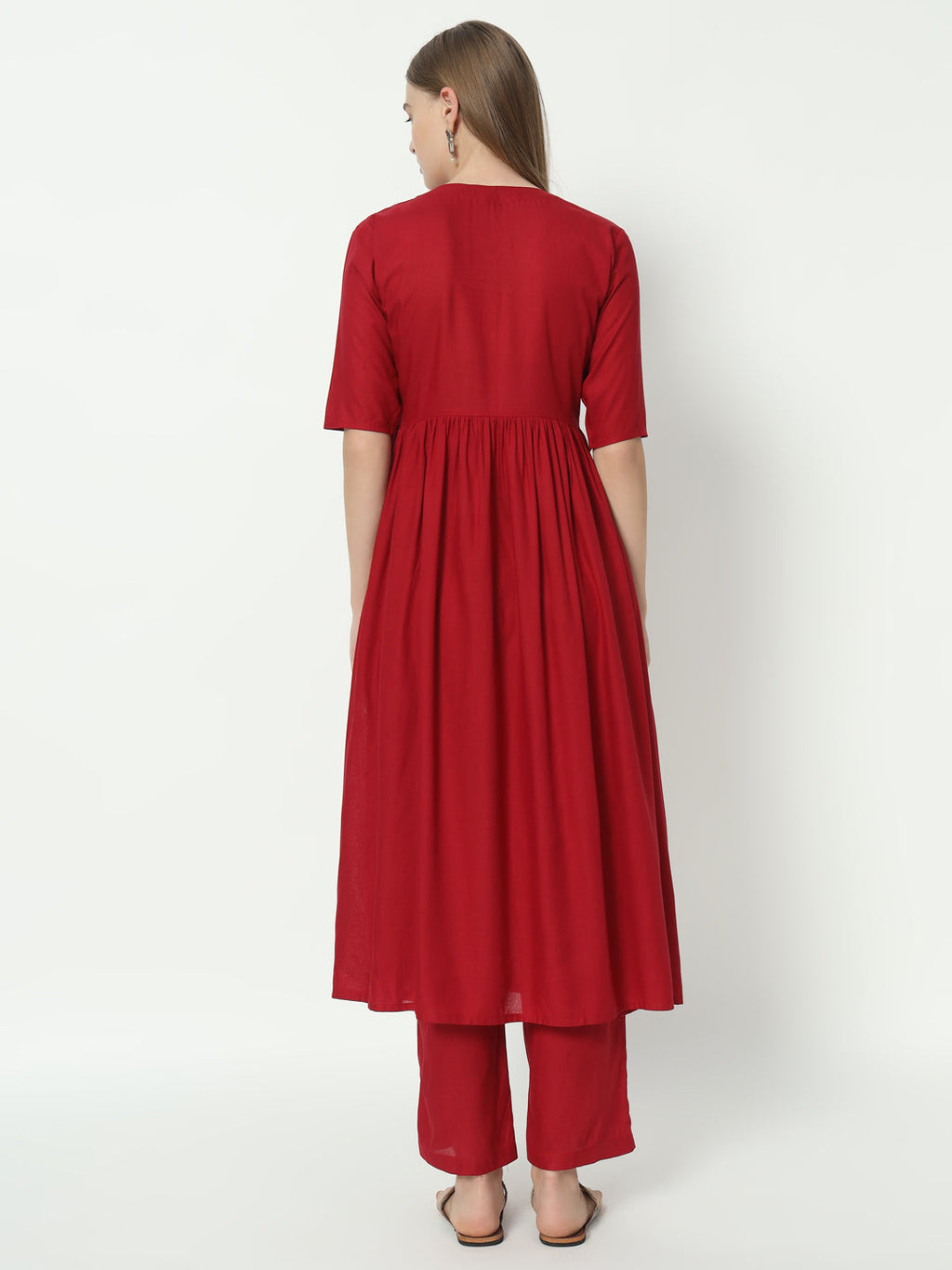 Fab Fashion Alia Cut Red Pure Cotton V Neck Top+Pant | Grocsy