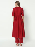 Fab Fashion Alia Cut Red Pure Cotton V Neck Top+Pant | Grocsy