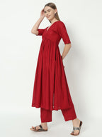 Fab Fashion Alia Cut Red Pure Cotton V Neck Top+Pant | Grocsy