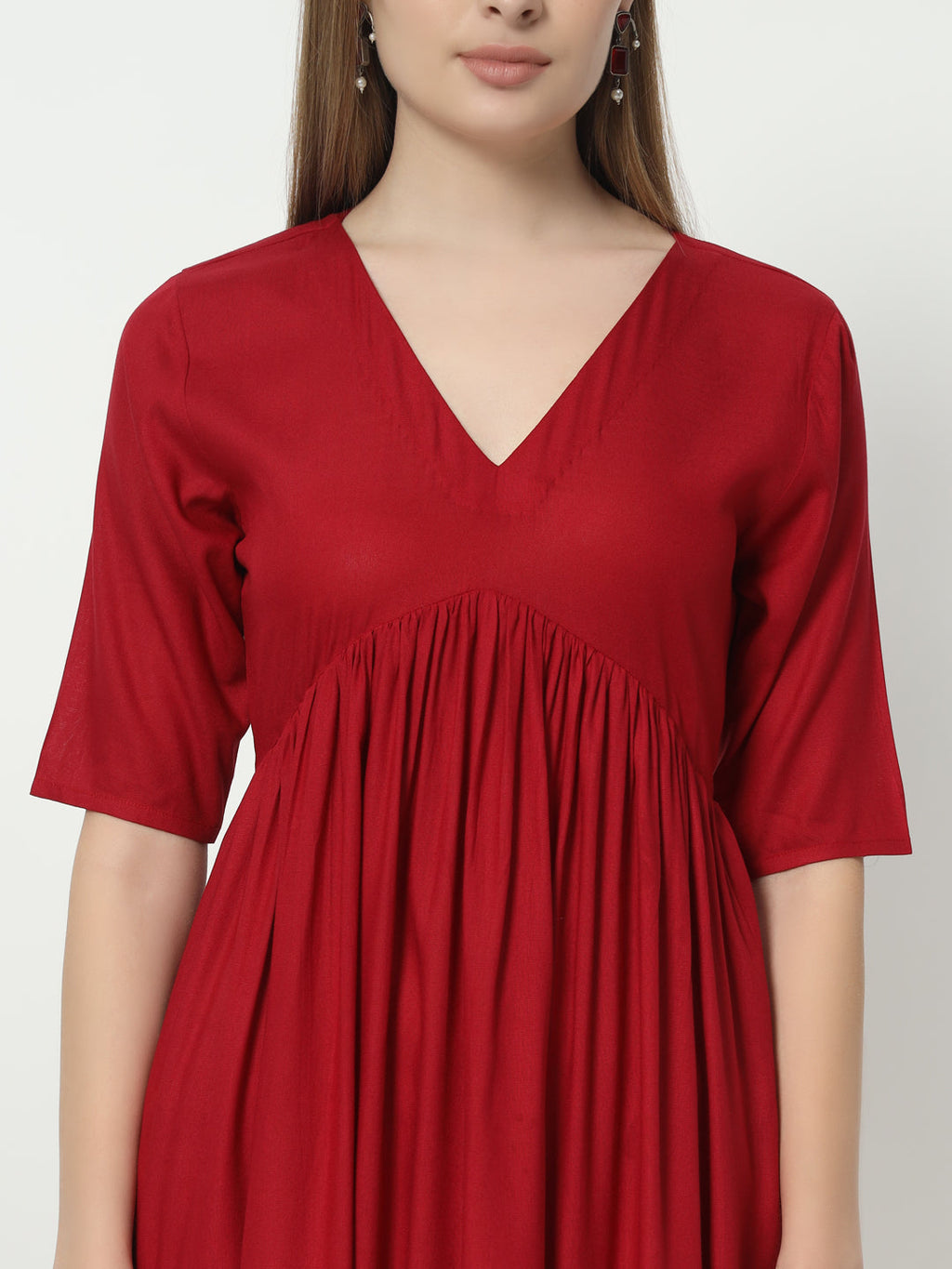 Fab Fashion Alia Cut Red Pure Cotton V Neck Top+Pant | Grocsy
