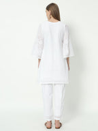 Fab Fashion White Chiken Kari Co-Ord Bell Sleeve V Neck Set | Grocsy