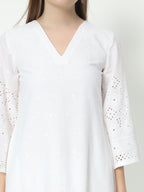 Fab Fashion White Chiken Kari Co-Ord Bell Sleeve V Neck Set | Grocsy