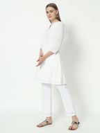 Fab Fashion Pannel White Chiken Kari Co-Ord Set With Round Cut Neck | Grocsy