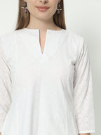 Fab Fashion Pannel White Chiken Kari Co-Ord Set With Round Cut Neck | Grocsy