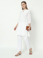Fab Fashion Pannel White Chiken Kari Co-Ord Set With Round Cut Neck | Grocsy