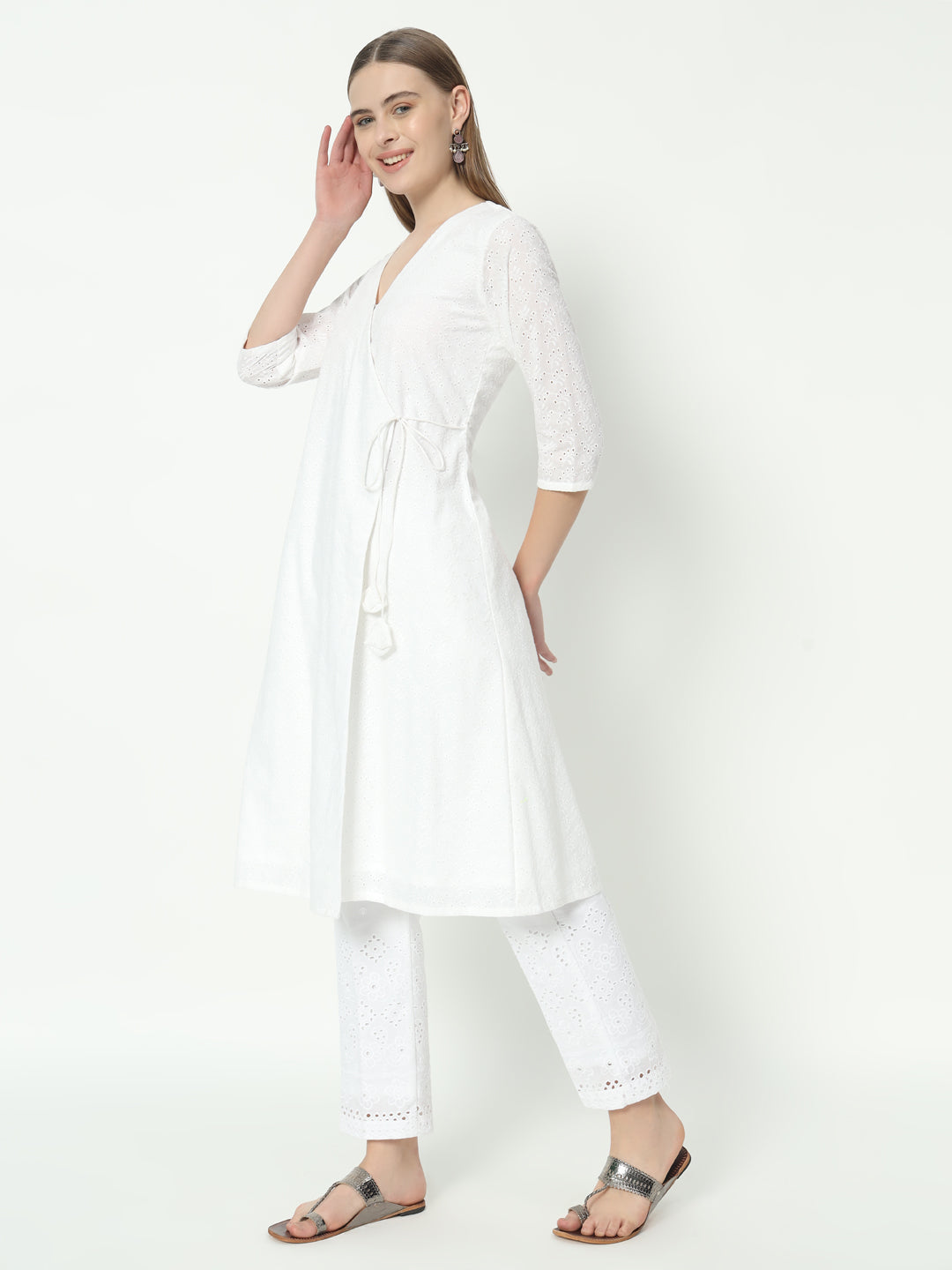 Fab Fashion Chiken Kari Angrakha V Neck Set | Grocsy