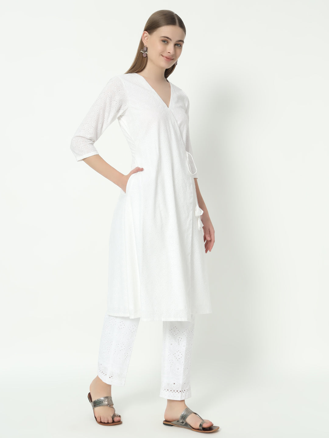 Fab Fashion Chiken Kari Angrakha V Neck Set | Grocsy