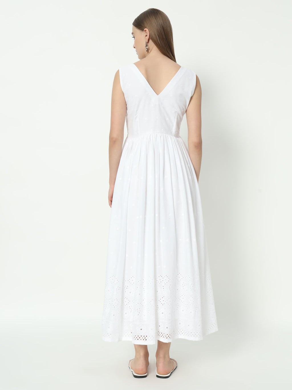 Fab Fashion White Chiken Kari V Neck Gadder Dress | Grocsy