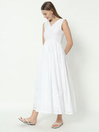 Fab Fashion White Chiken Kari V Neck Gadder Dress | Grocsy