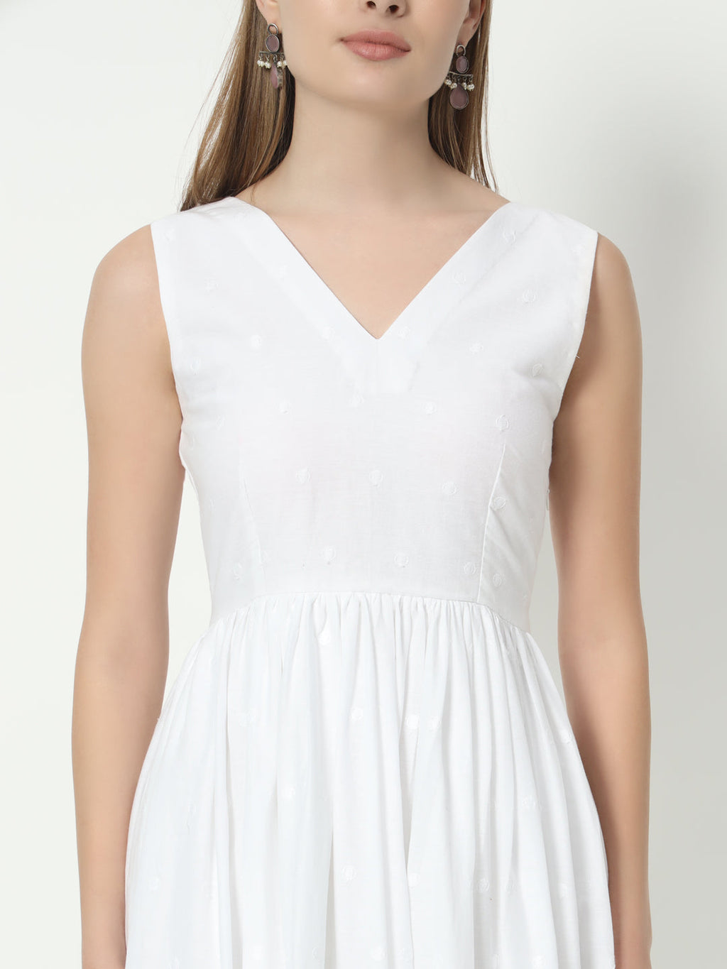 Fab Fashion White Chiken Kari V Neck Gadder Dress | Grocsy