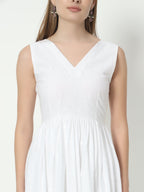 Fab Fashion White Chiken Kari V Neck Gadder Dress | Grocsy