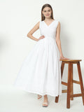 Fab Fashion White Chiken Kari V Neck Gadder Dress | Grocsy