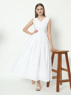 Fab Fashion White Chiken Kari V Neck Gadder Dress | Grocsy