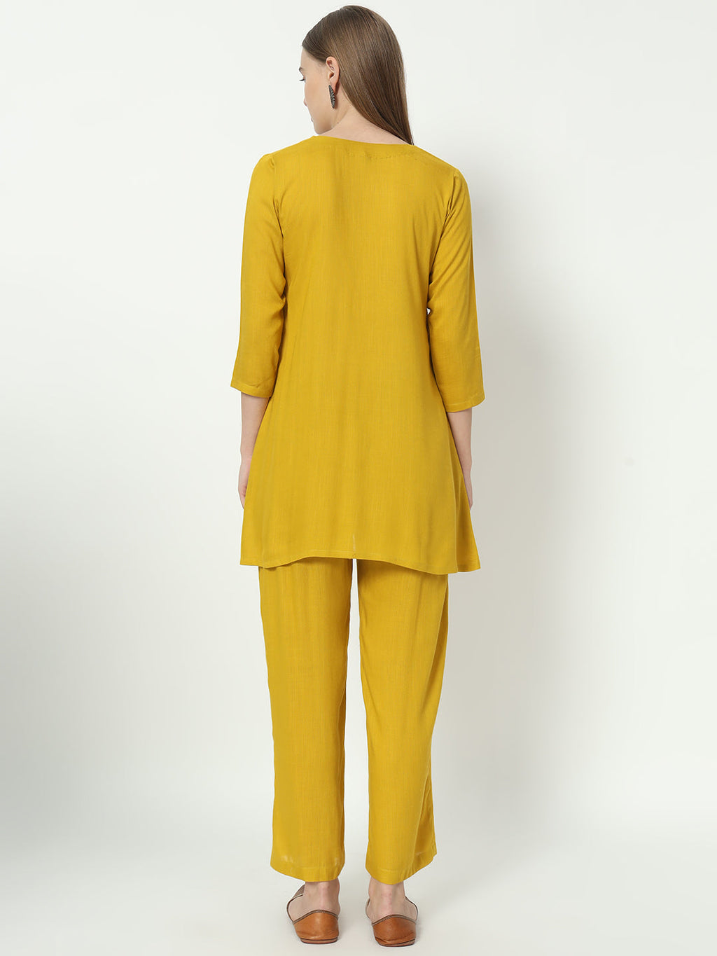 Fab Fashion Mustred Plain Pure Co-Ord Set | Grocsy