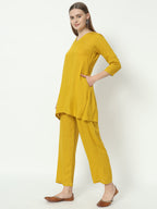 Fab Fashion Mustred Plain Pure Co-Ord Set | Grocsy