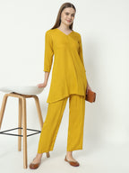 Fab Fashion Mustred Plain Pure Co-Ord Set | Grocsy