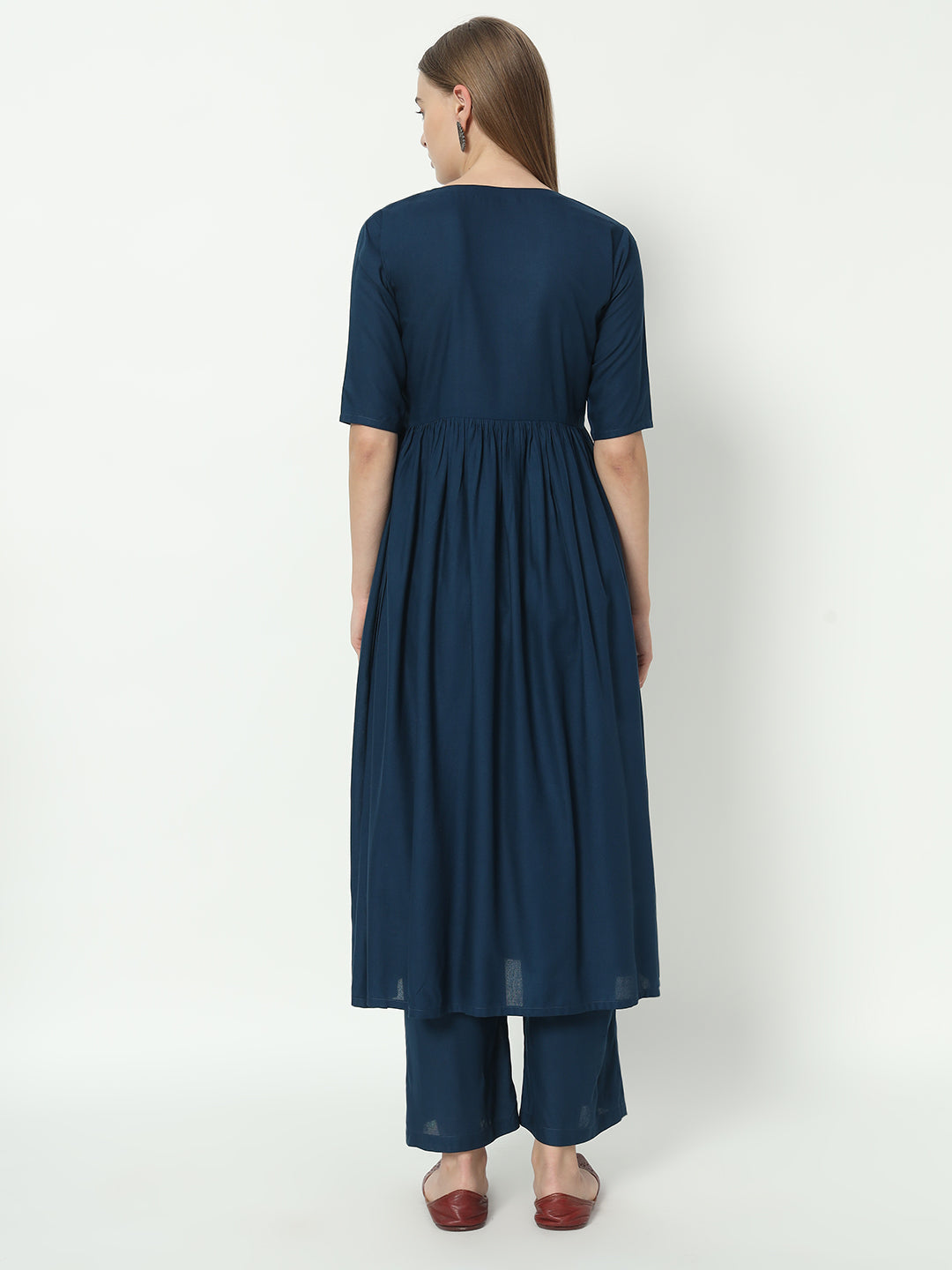 Fab Fashion Alia Cut Peacock Blue Pure Cotton V Neck Top+Pant | Grocsy