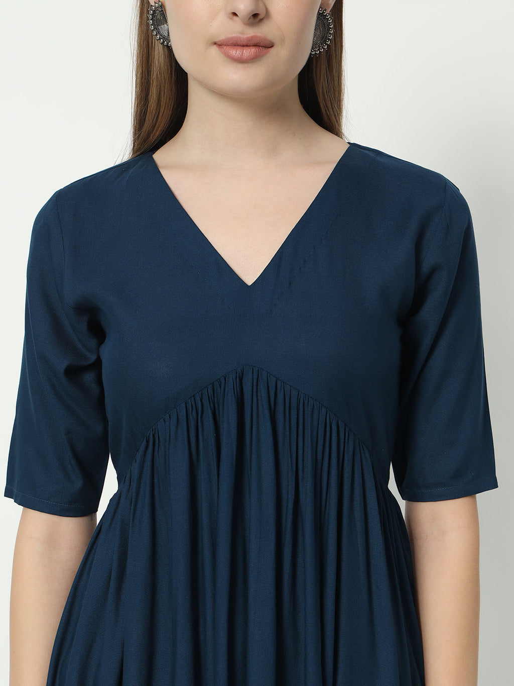 Fab Fashion Alia Cut Peacock Blue Pure Cotton V Neck Top+Pant | Grocsy