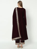 Fab Fashion Wine Velvet Lace Suit Full Set | Grocsy