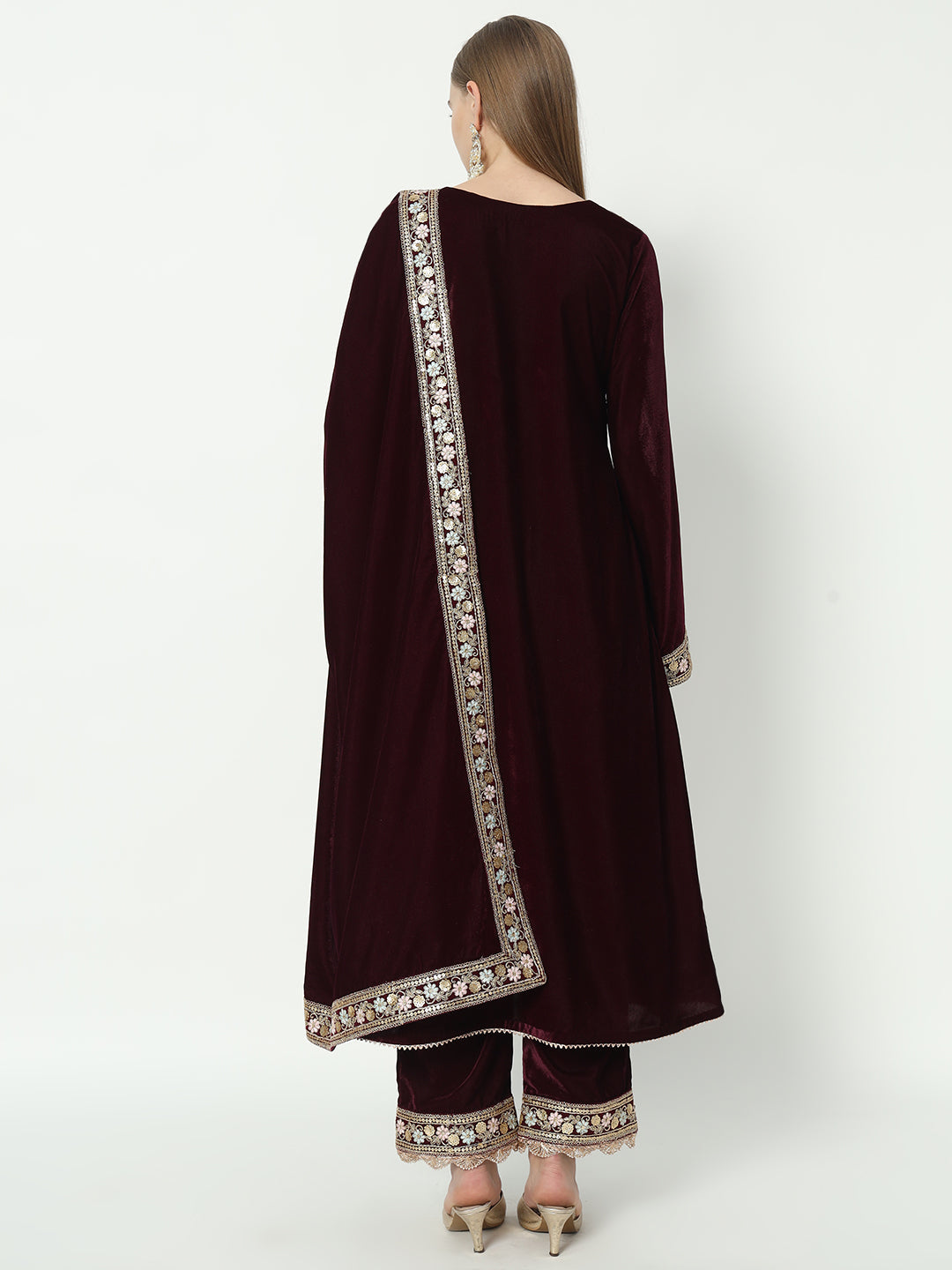 Fab Fashion Wine Velvet Lace Suit Full Set | Grocsy
