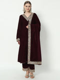 Fab Fashion Wine Velvet Lace Suit Full Set | Grocsy