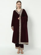 Fab Fashion Wine Velvet Lace Suit Full Set | Grocsy