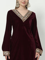 Fab Fashion Wine Velvet Lace Suit Full Set | Grocsy