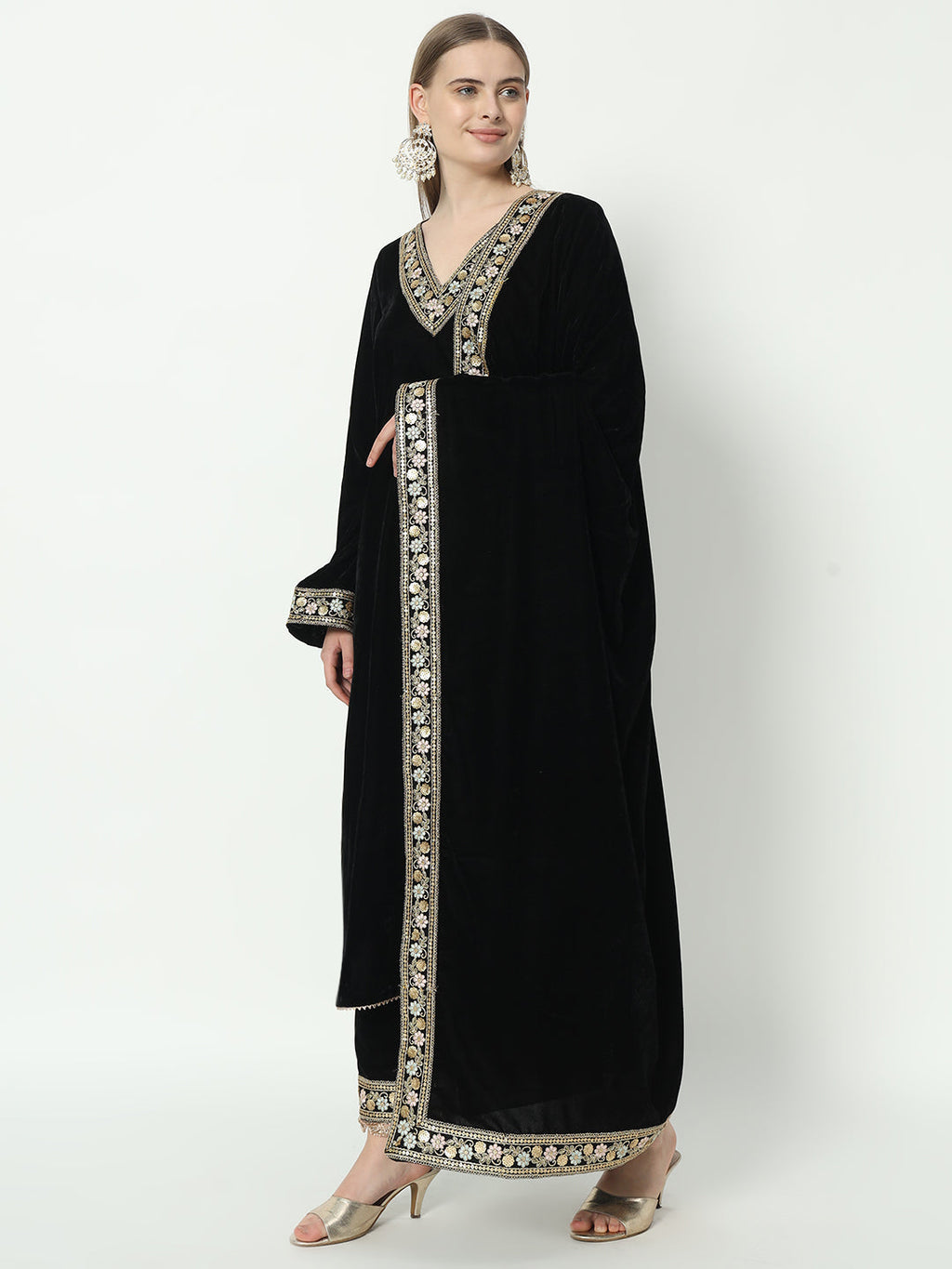 Fab Fashion Black Velvet Lace Suit Full Set | Grocsy