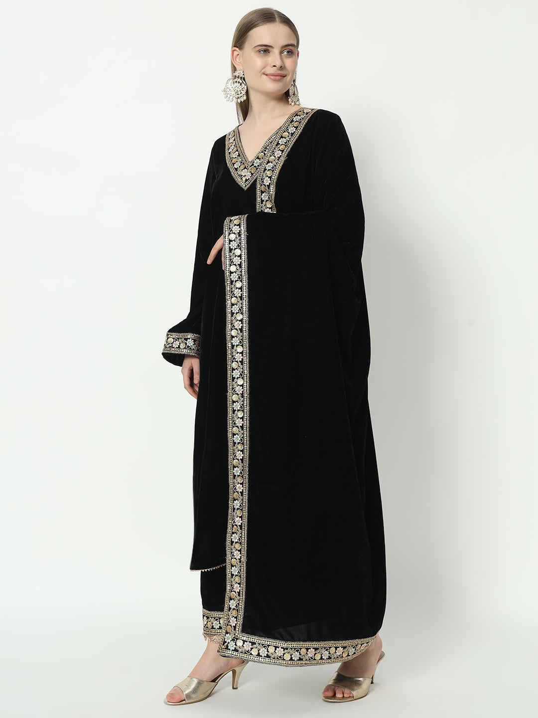Fab Fashion Black Velvet Lace Suit Full Set | Grocsy