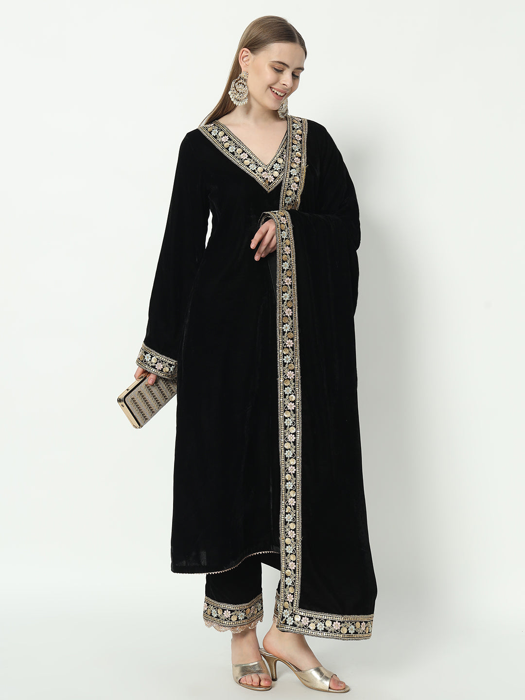 Fab Fashion Black Velvet Lace Suit Full Set | Grocsy