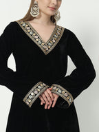 Fab Fashion Black Velvet Lace Suit Full Set | Grocsy