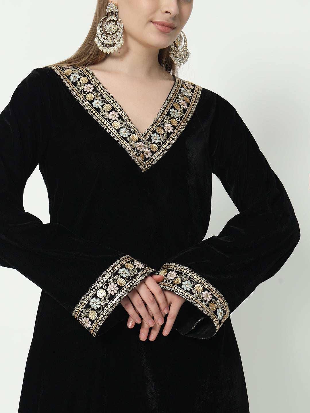Fab Fashion Black Velvet Lace Suit Full Set | Grocsy
